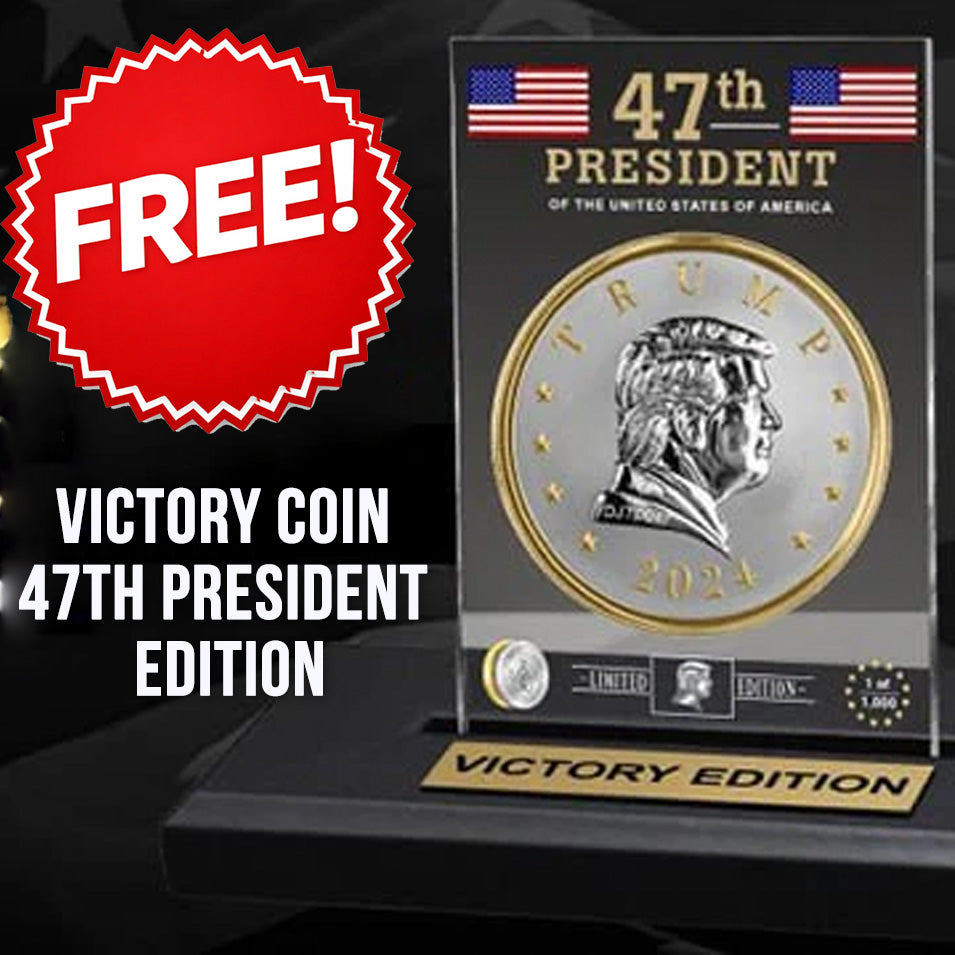 Victory Coin 47th President Edition silver Trump coin in acrylic stand, FREE Victory Edition promo