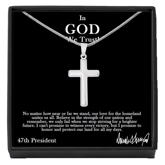 Sterling Silver 47 President “In God We Trust” Cross Necklace