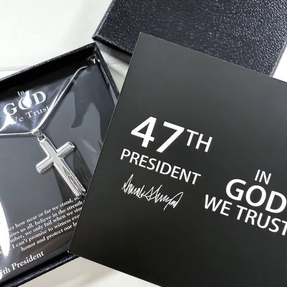 Sterling Silver 47 President “In God We Trust” Cross Necklace