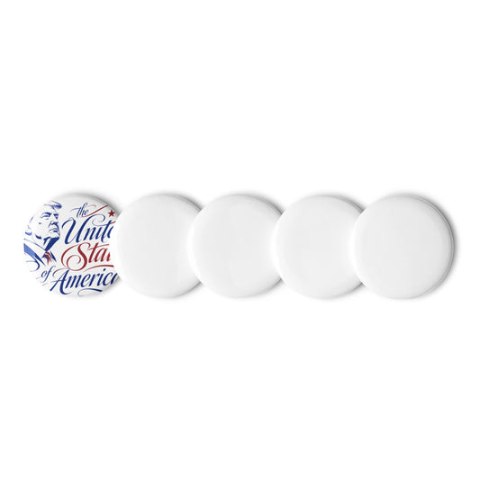MAGA set of 1.25 inch pin buttons, one showing Trump United States of America design with blanks